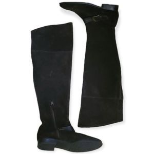 Franco Sarto 7.5 brown suede knee high boots with stretch calf and buckle detail